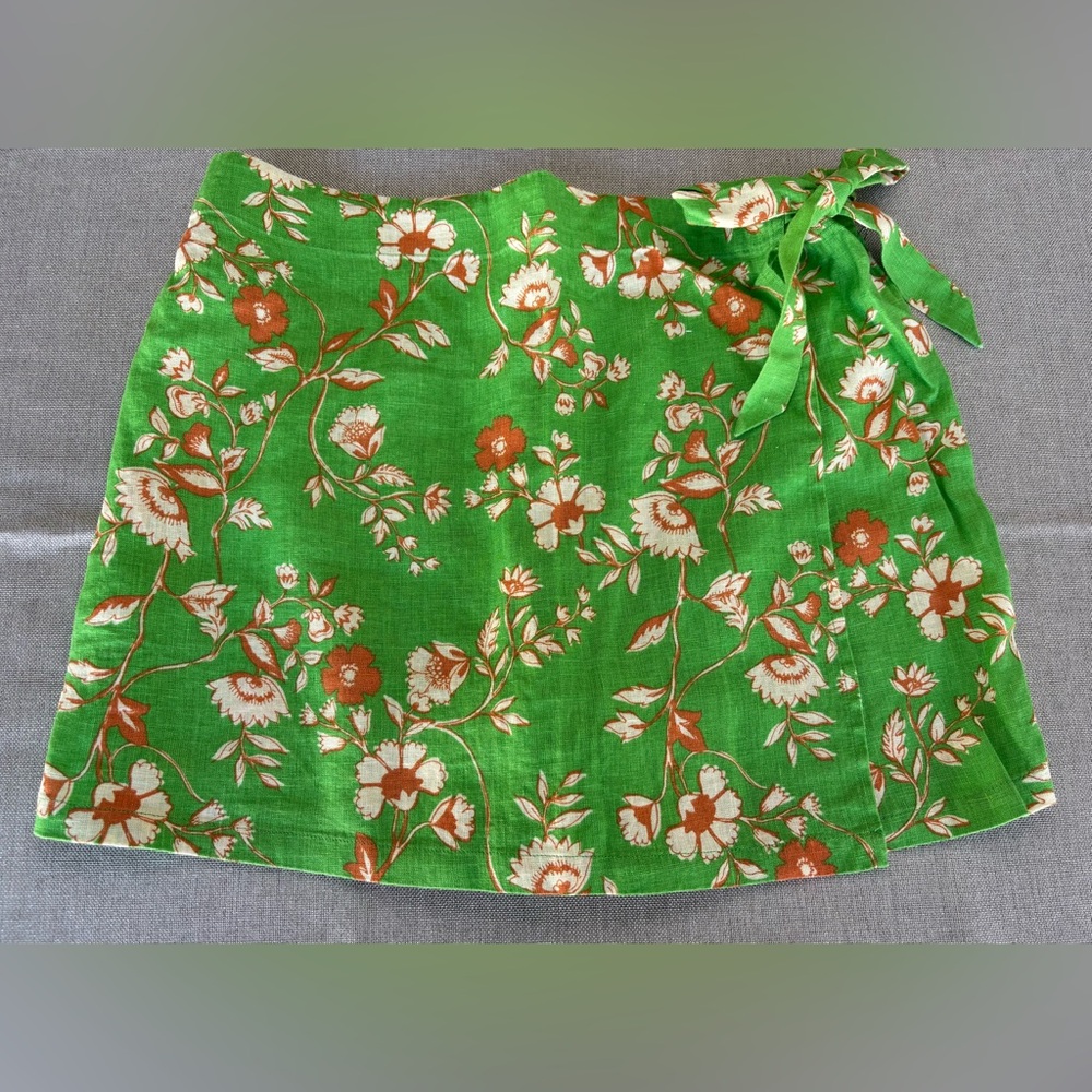 C&C California Pull On Skort Green Tiger Floral 100% Linen Size Med NWT